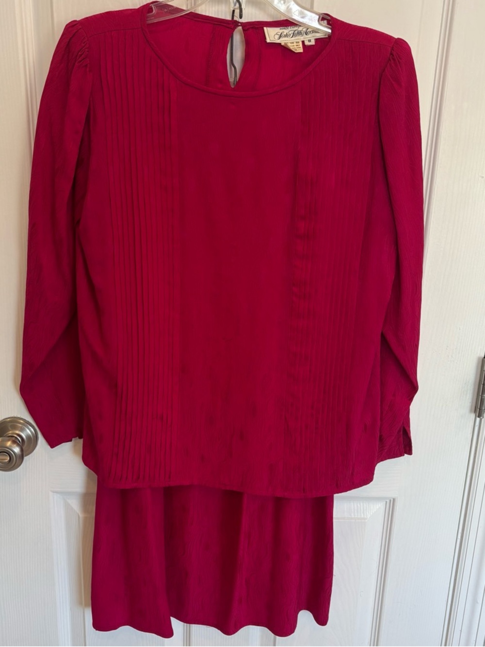 Vintage Saks Fifth Avenue Two-Piece Blouse and Skirt Set 1980s 100% Silk pink